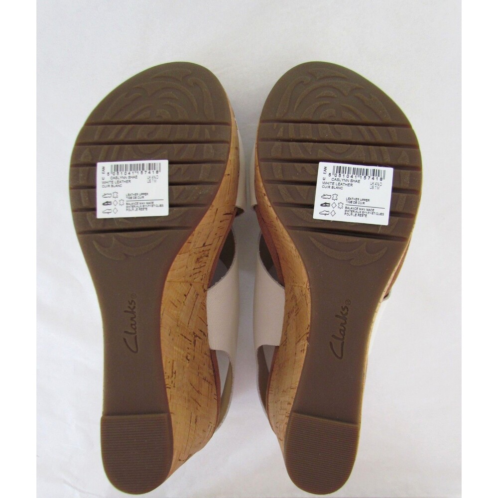Clarks Artisan Caslynn Shae White Leather Cork Wedge Sandals 7 Med NIB RARE - Picture 16 of 16